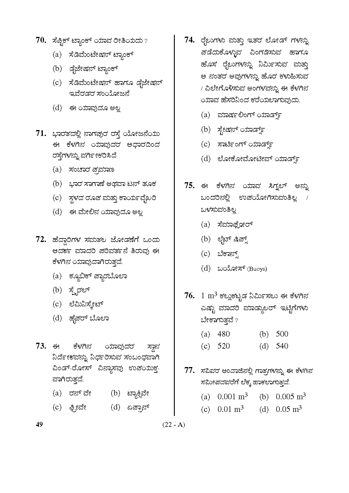 Karnataka PSC Assistant Town Planners Exam Sample Question Paper 22