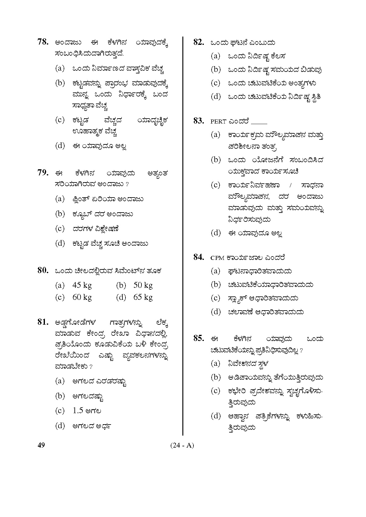 Karnataka PSC Assistant Town Planners Exam Sample Question Paper 24