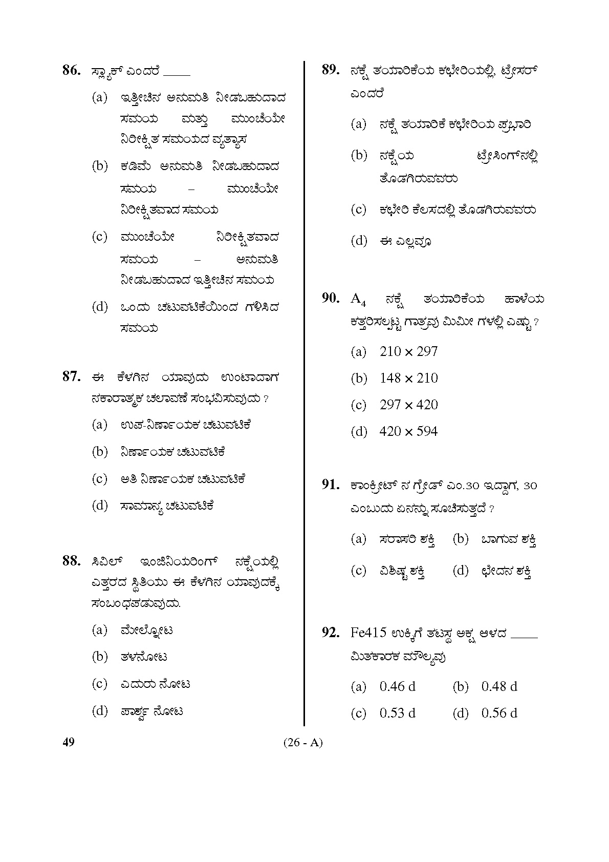 Karnataka PSC Assistant Town Planners Exam Sample Question Paper 26