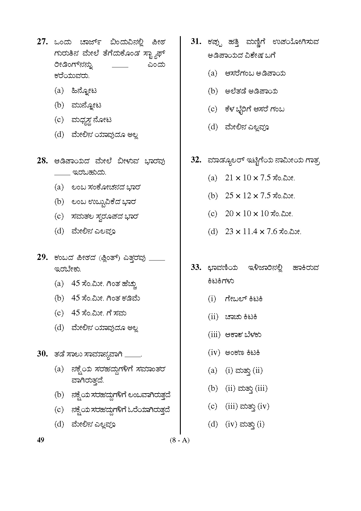 Karnataka PSC Assistant Town Planners Exam Sample Question Paper 8