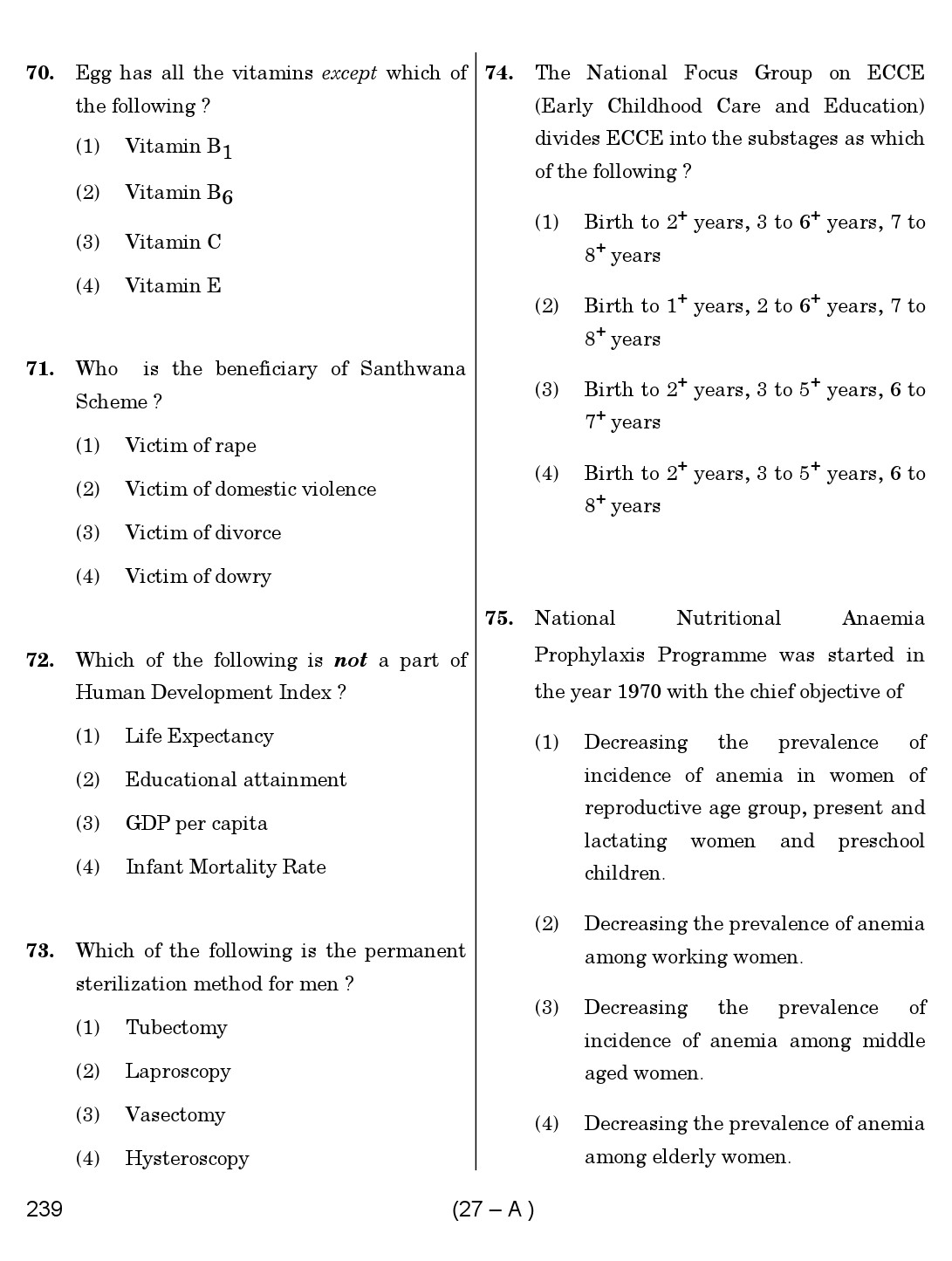 Karnataka PSC Child Development Project Officer Exam Sample Question Paper 27
