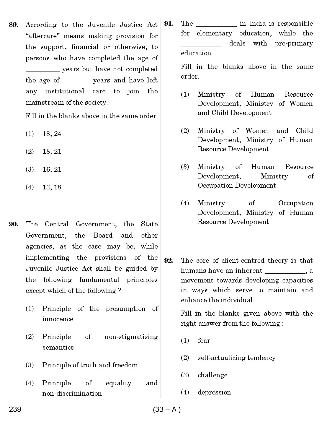 Karnataka PSC Child Development Project Officer Exam Sample Question Paper 33