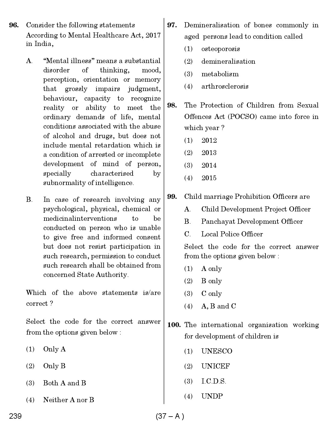 Karnataka PSC Child Development Project Officer Exam Sample Question Paper 37