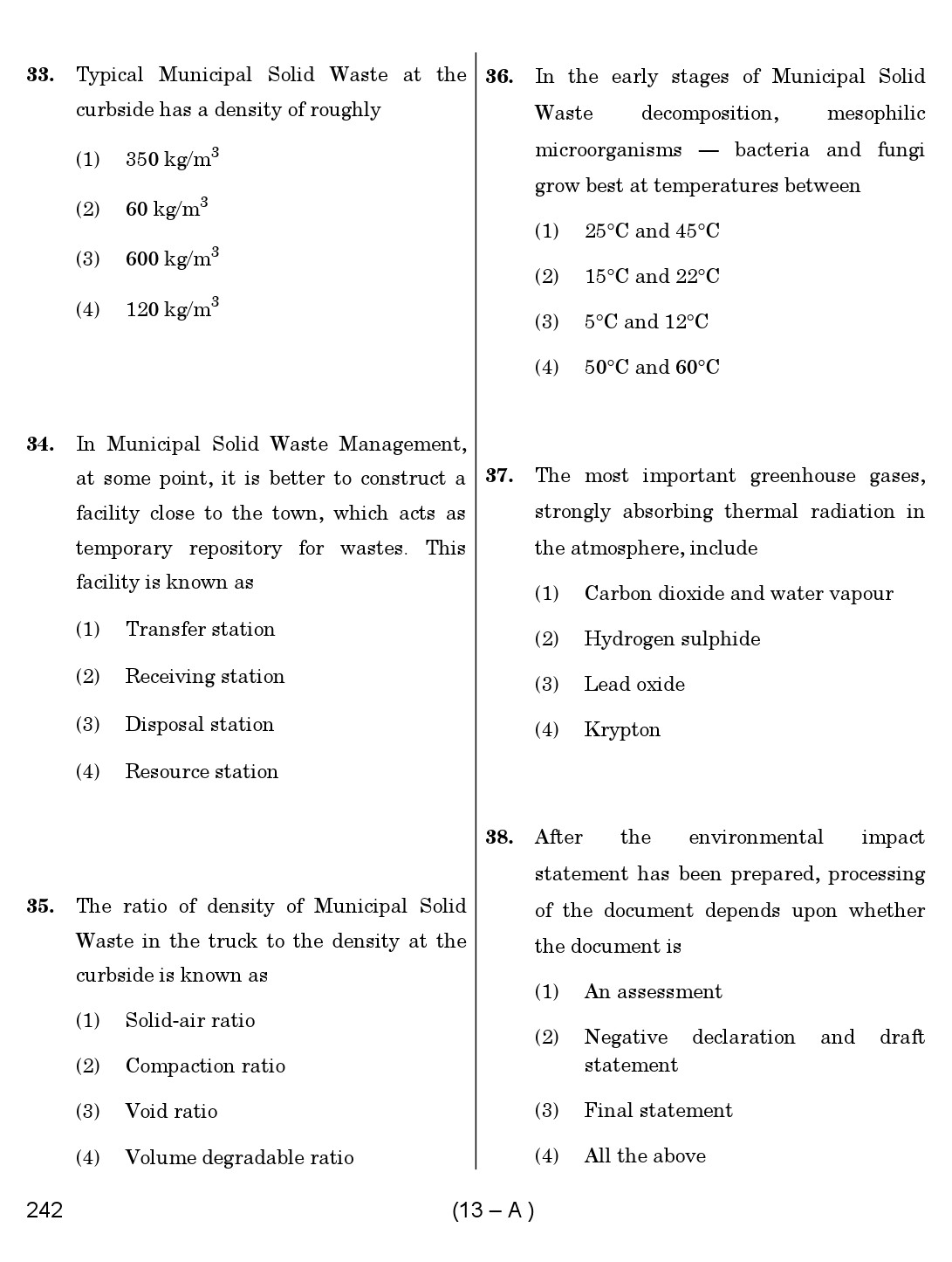 Karnataka PSC Environmental Engineer Exam Sample Question Paper 13