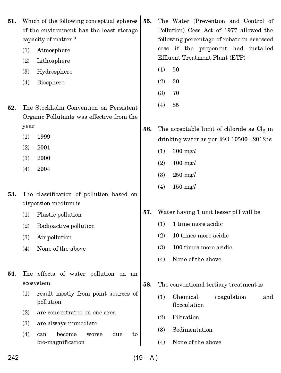 Karnataka PSC Environmental Engineer Exam Sample Question Paper 19