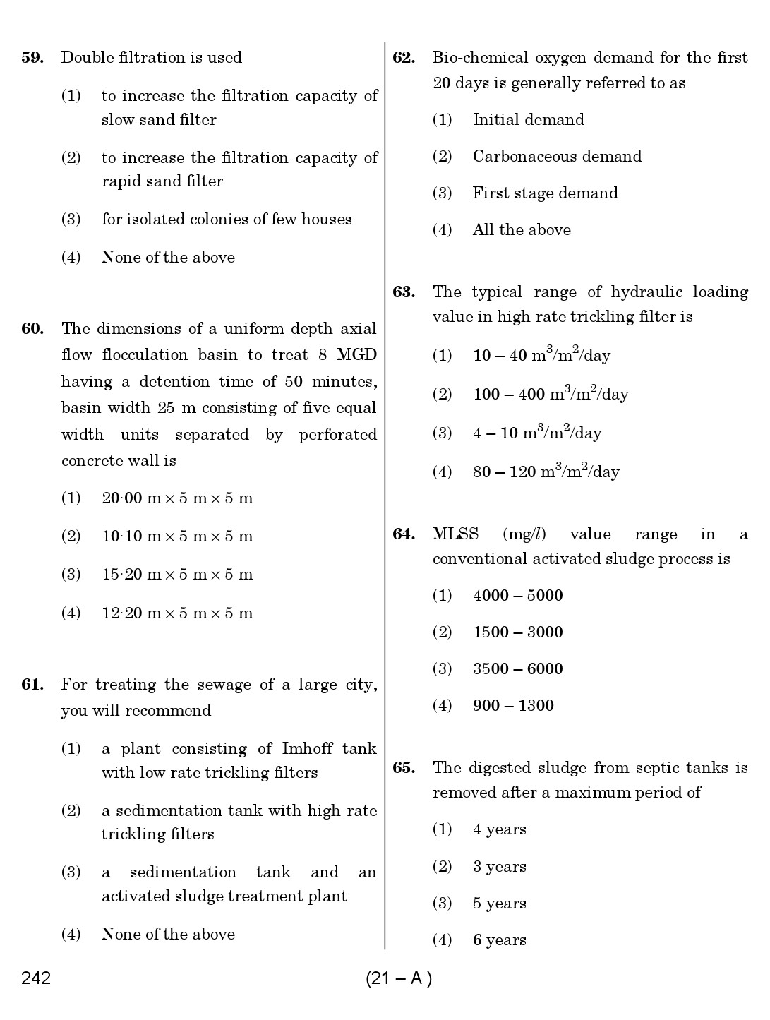 Karnataka PSC Environmental Engineer Exam Sample Question Paper 21