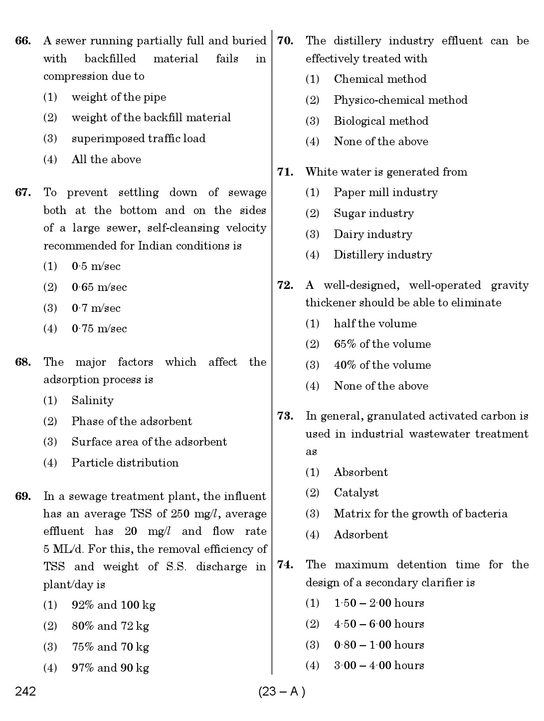 Karnataka PSC Environmental Engineer Exam Sample Question Paper 23