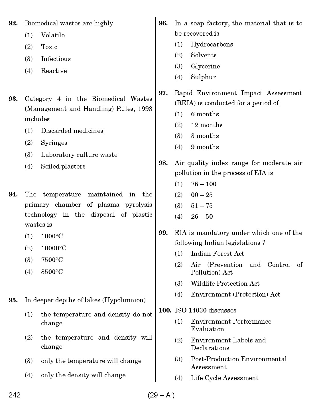 Karnataka PSC Environmental Engineer Exam Sample Question Paper 29