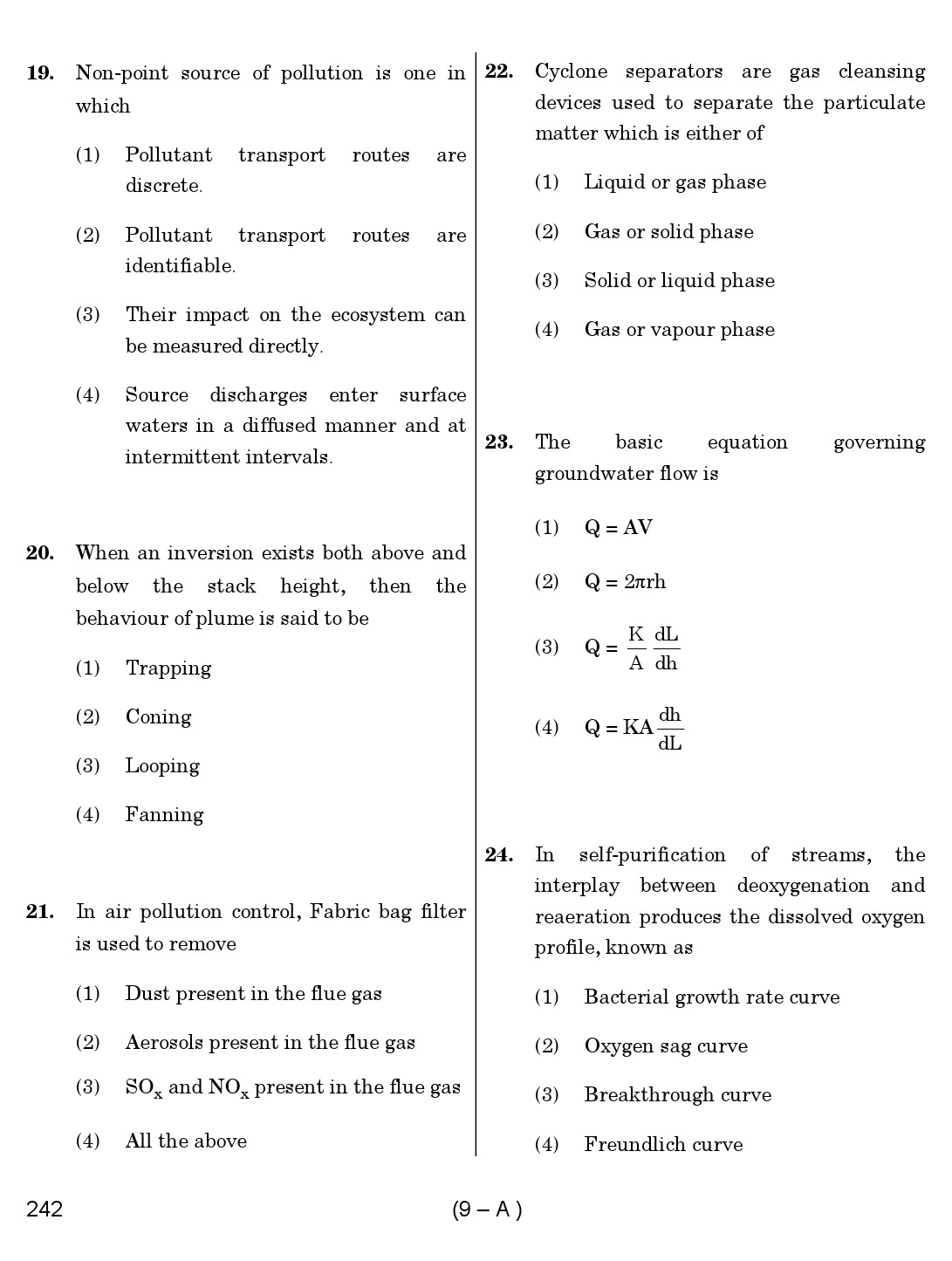 Karnataka PSC Environmental Engineer Exam Sample Question Paper 9