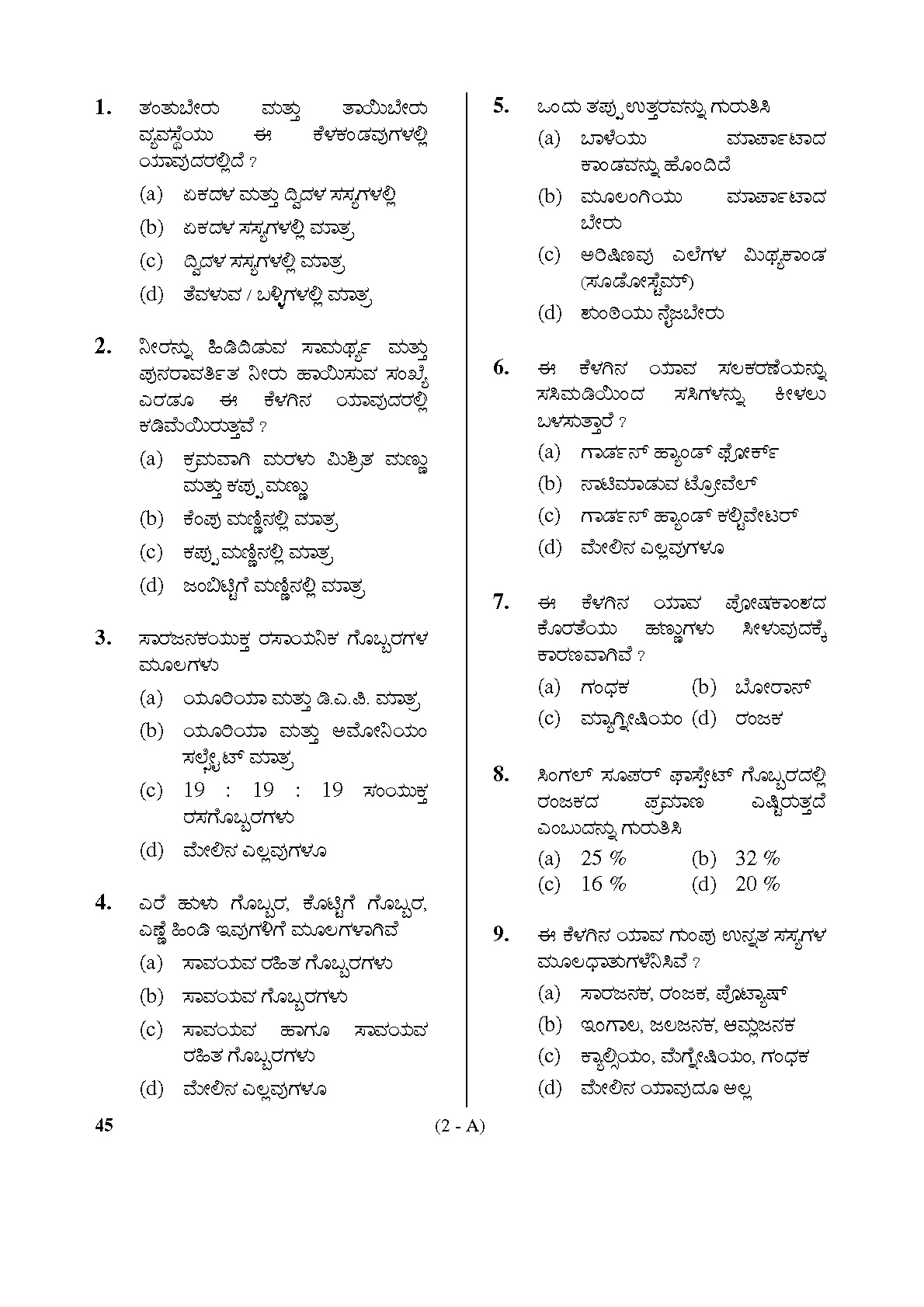 Karnataka PSC Horticulture Assistant Exam Sample Question Paper 2