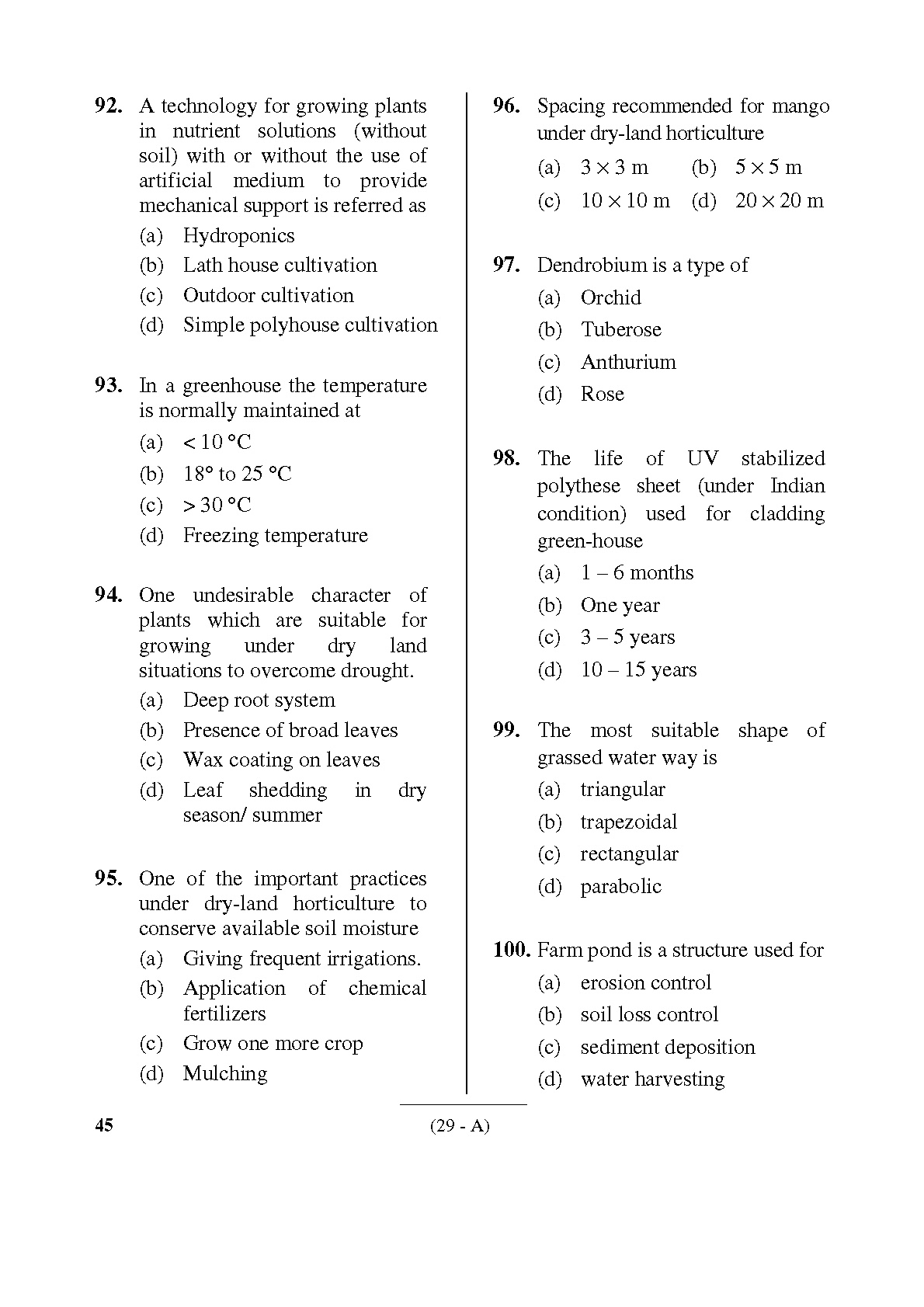 Karnataka PSC Horticulture Assistant Exam Sample Question Paper 29