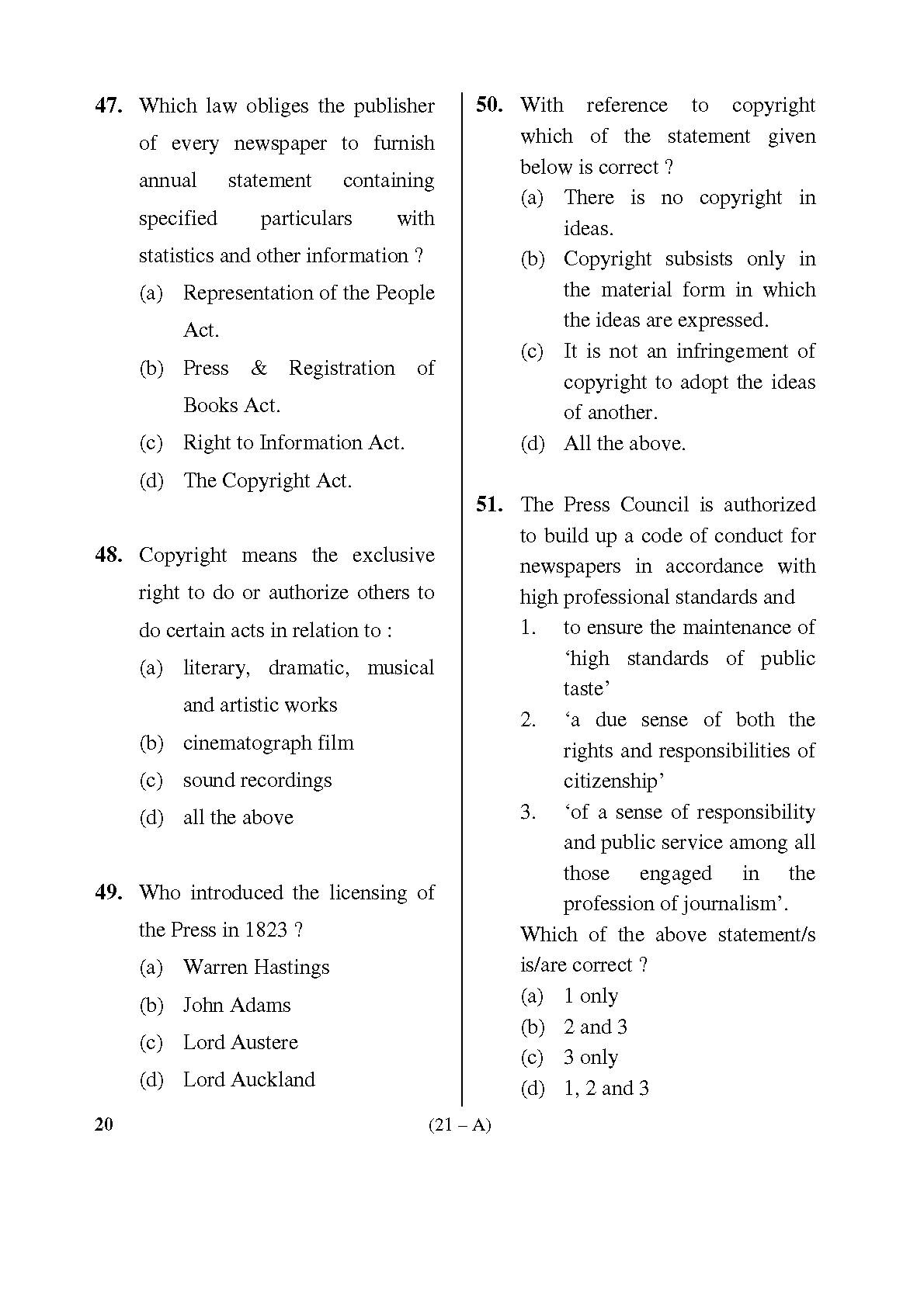 Karnataka PSC Information Assistant Exam Sample Question Paper 21