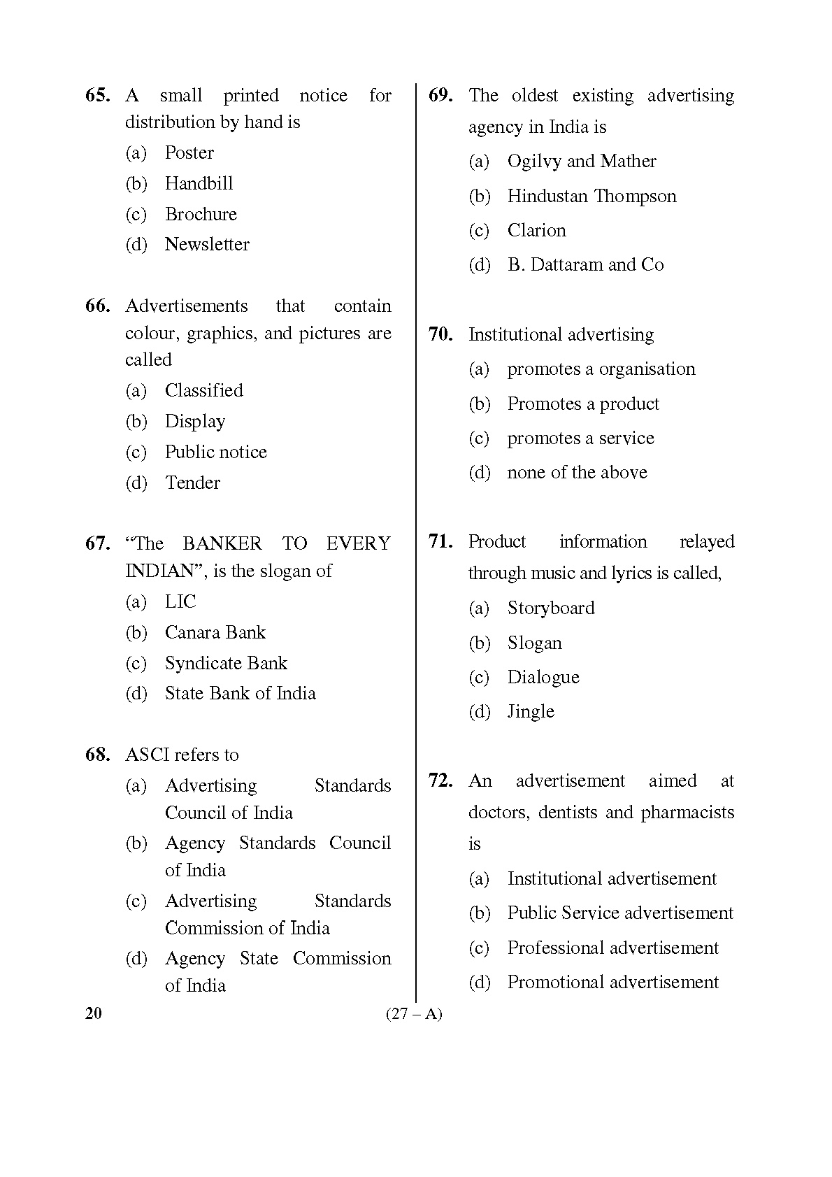Karnataka PSC Information Assistant Exam Sample Question Paper 27