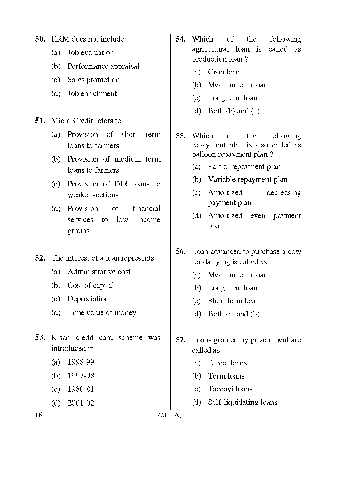 Karnataka PSC Inspector of Co operative Societies Exam Sample Question Paper 21
