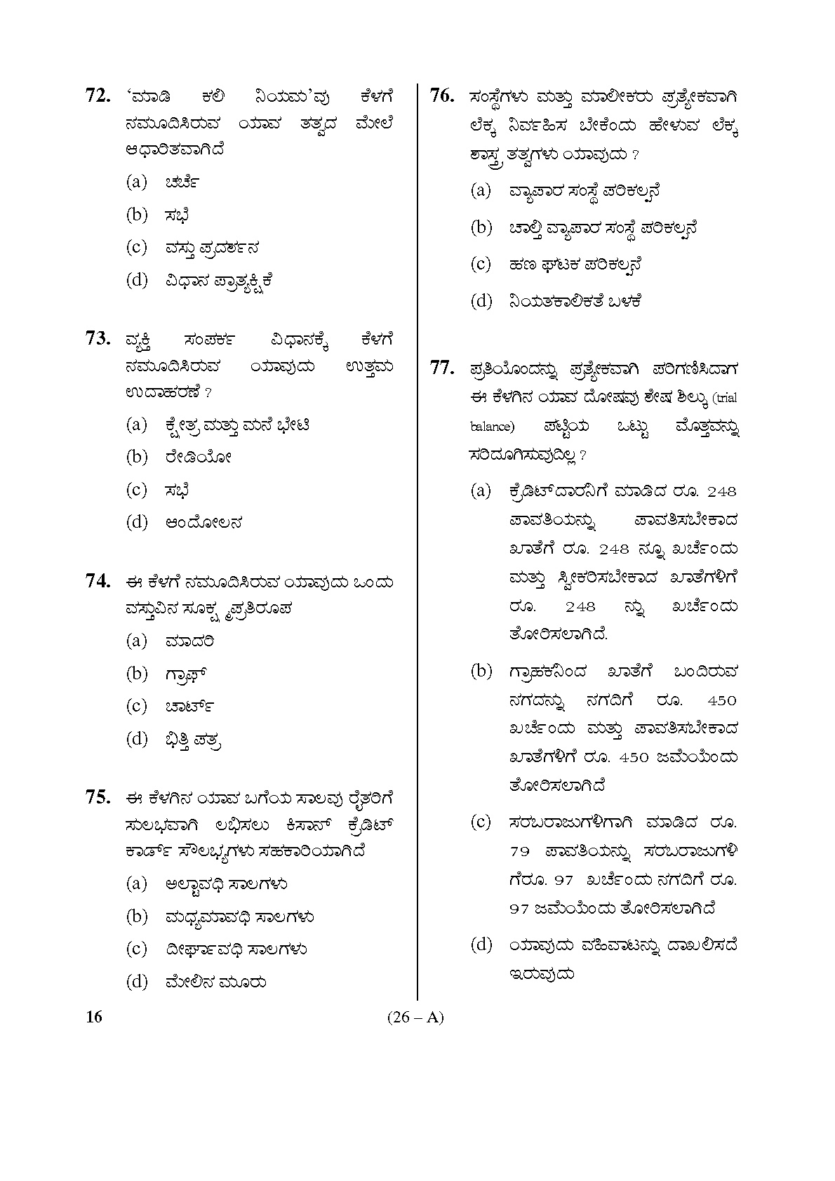 Karnataka PSC Inspector of Co operative Societies Exam Sample Question Paper 26