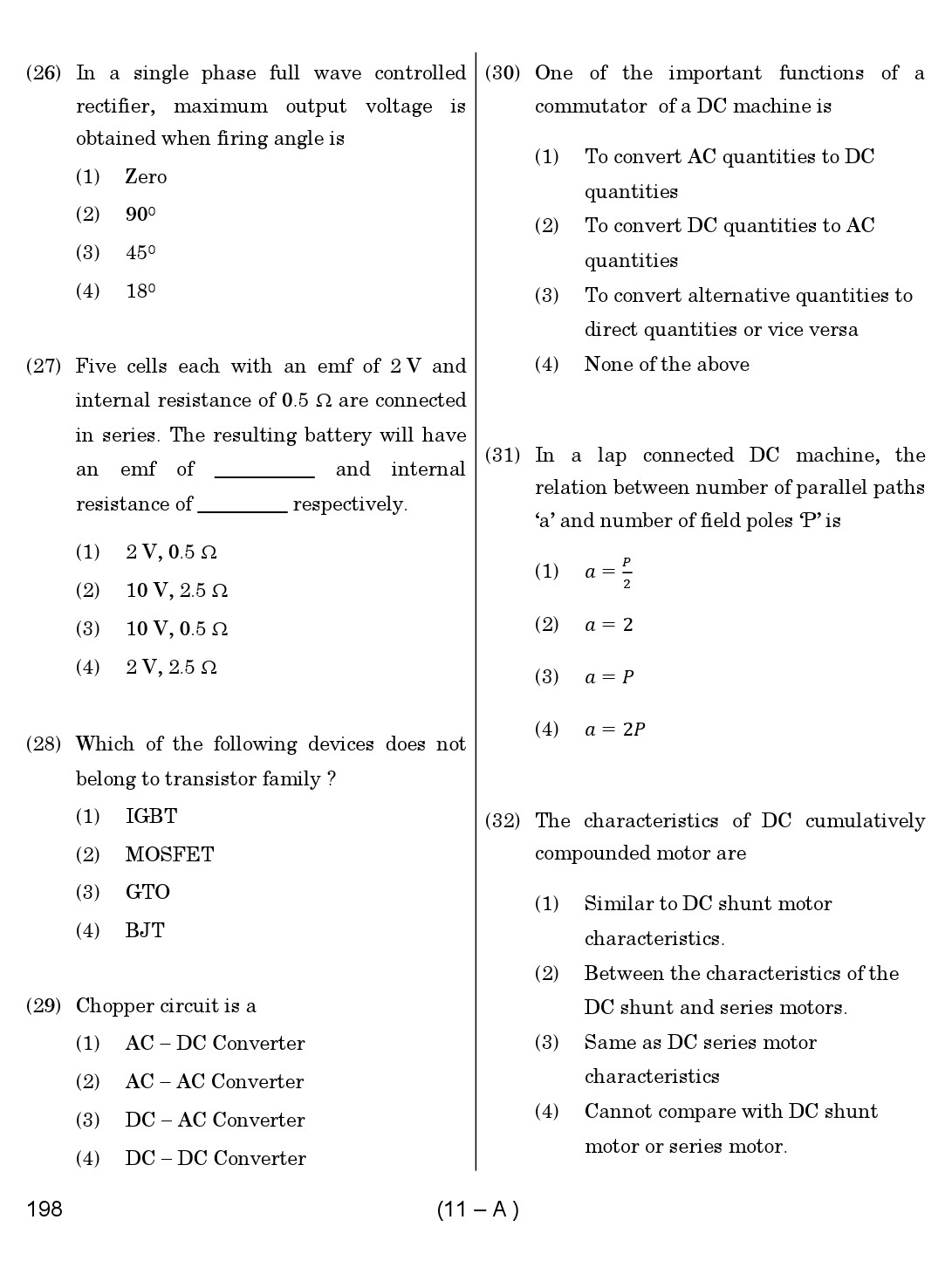 Karnataka PSC Junior Engineer Electrical Exam Sample Question Paper 11