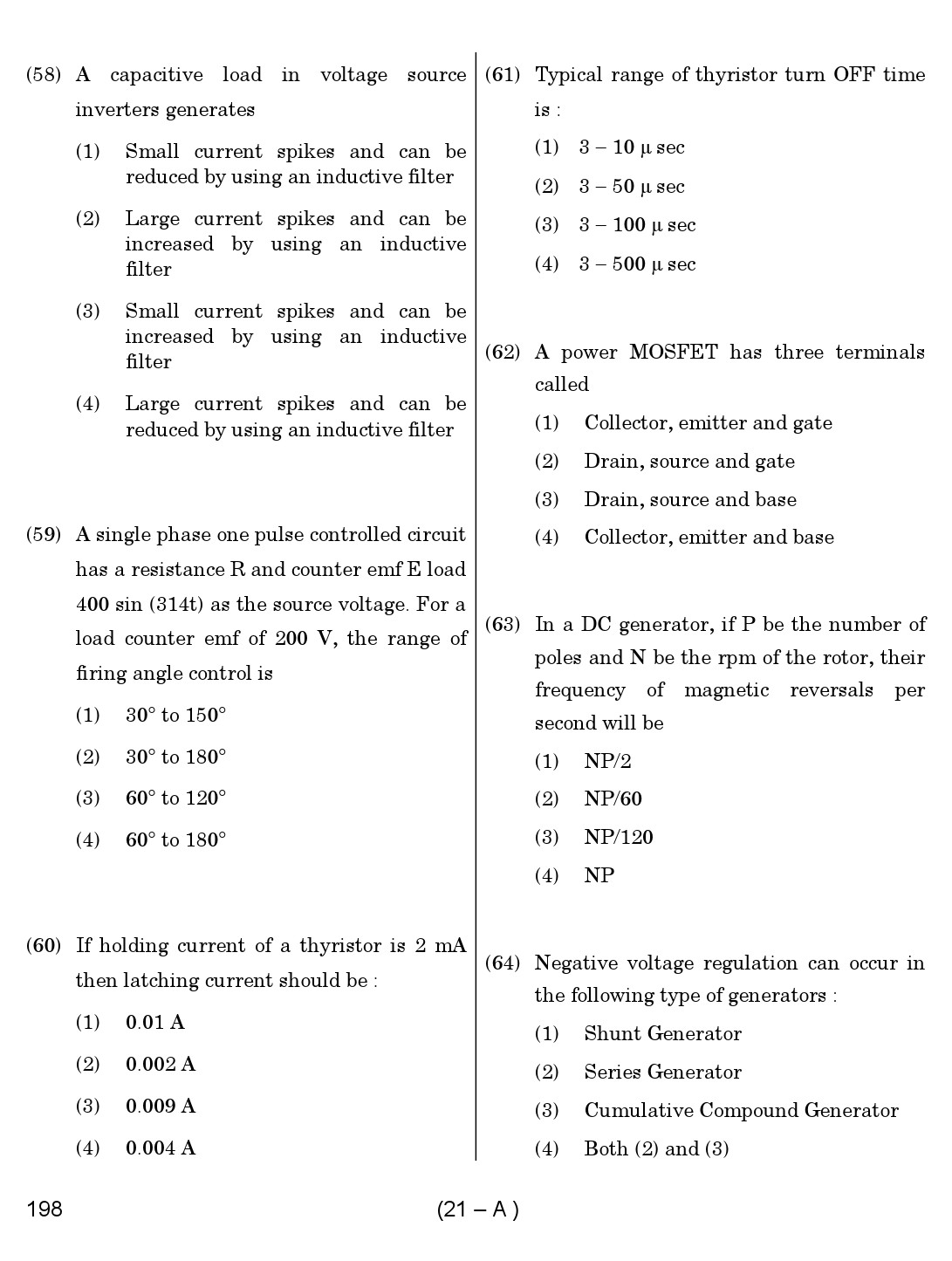 Karnataka PSC Junior Engineer Electrical Exam Sample Question Paper 21