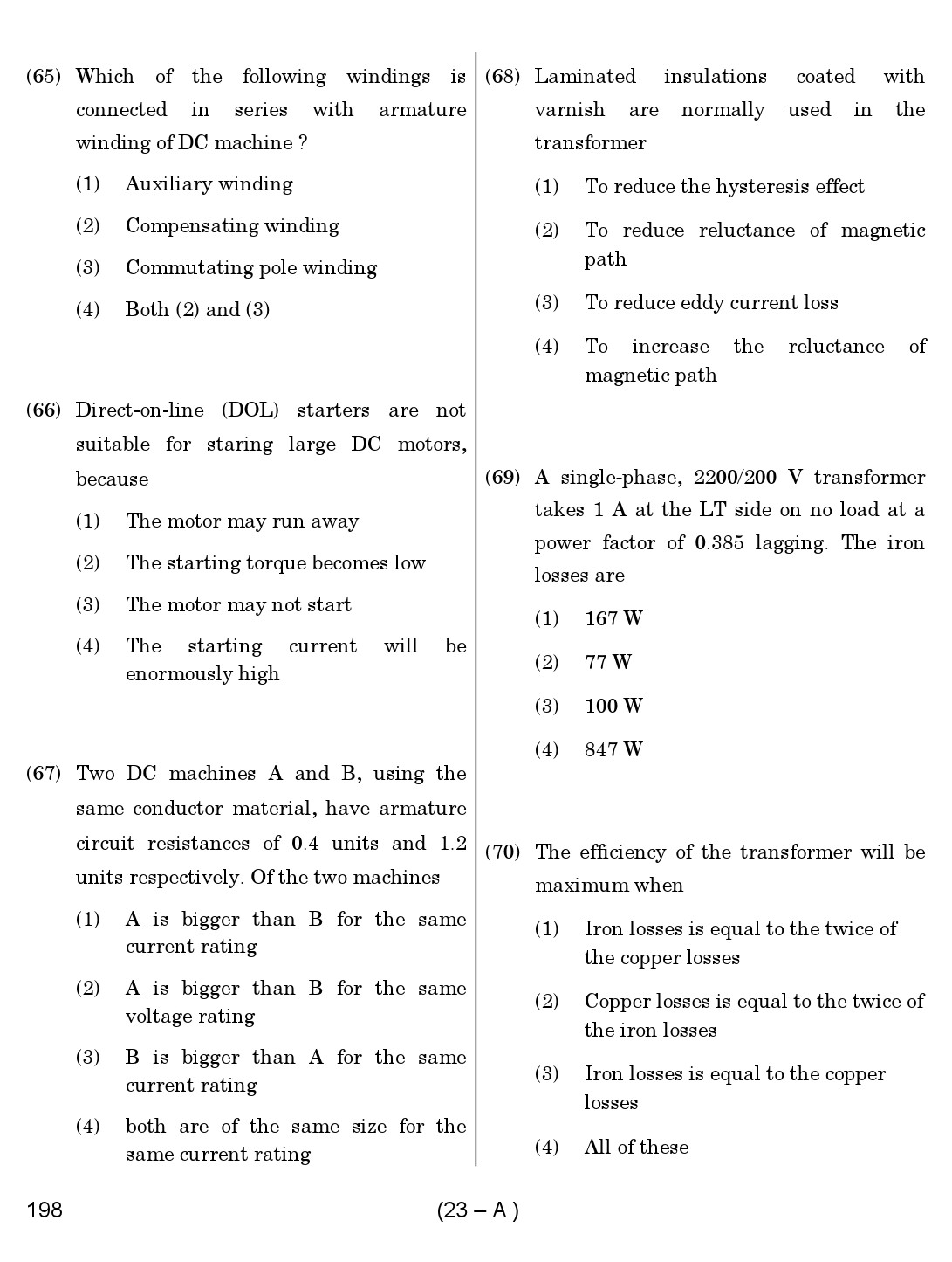 Karnataka PSC Junior Engineer Electrical Exam Sample Question Paper 23