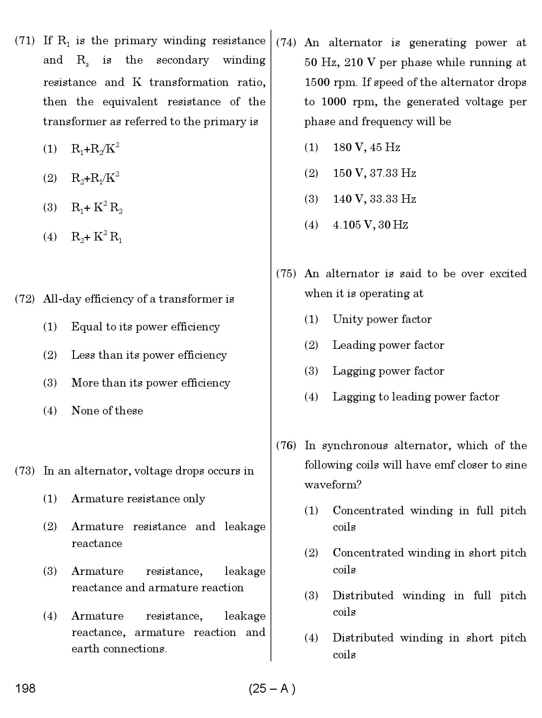 Karnataka PSC Junior Engineer Electrical Exam Sample Question Paper 25
