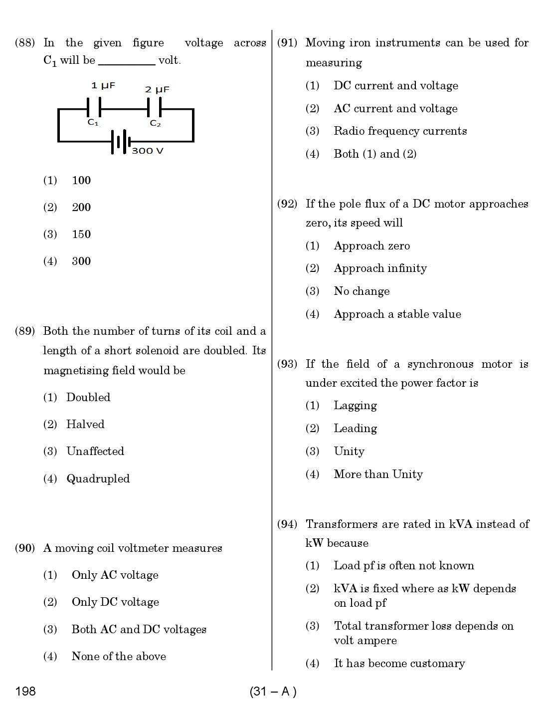 Karnataka PSC Junior Engineer Electrical Exam Sample Question Paper 31