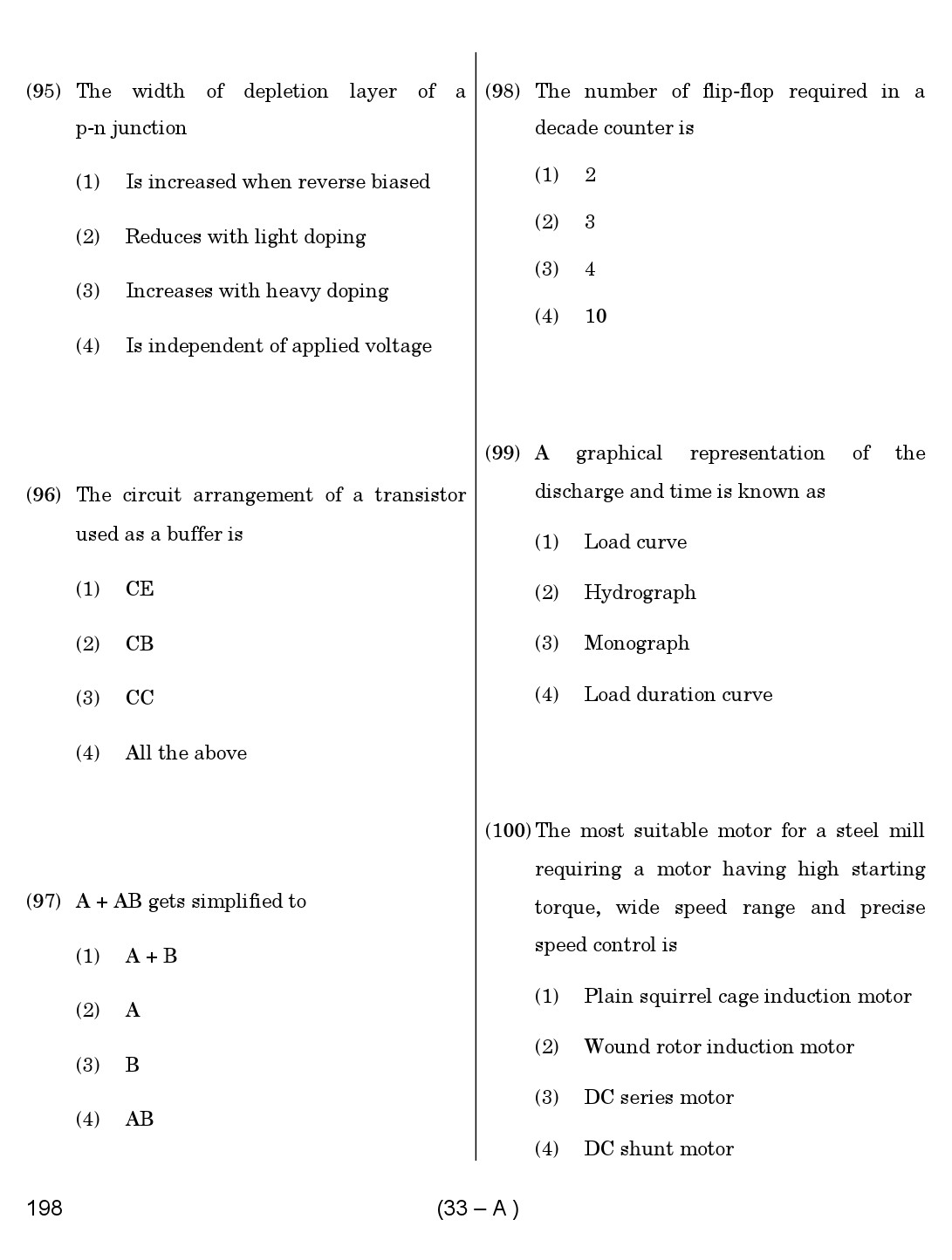 Karnataka PSC Junior Engineer Electrical Exam Sample Question Paper 33