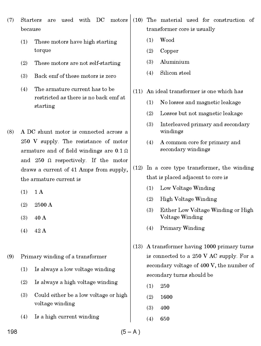 Karnataka PSC Junior Engineer Electrical Exam Sample Question Paper 5
