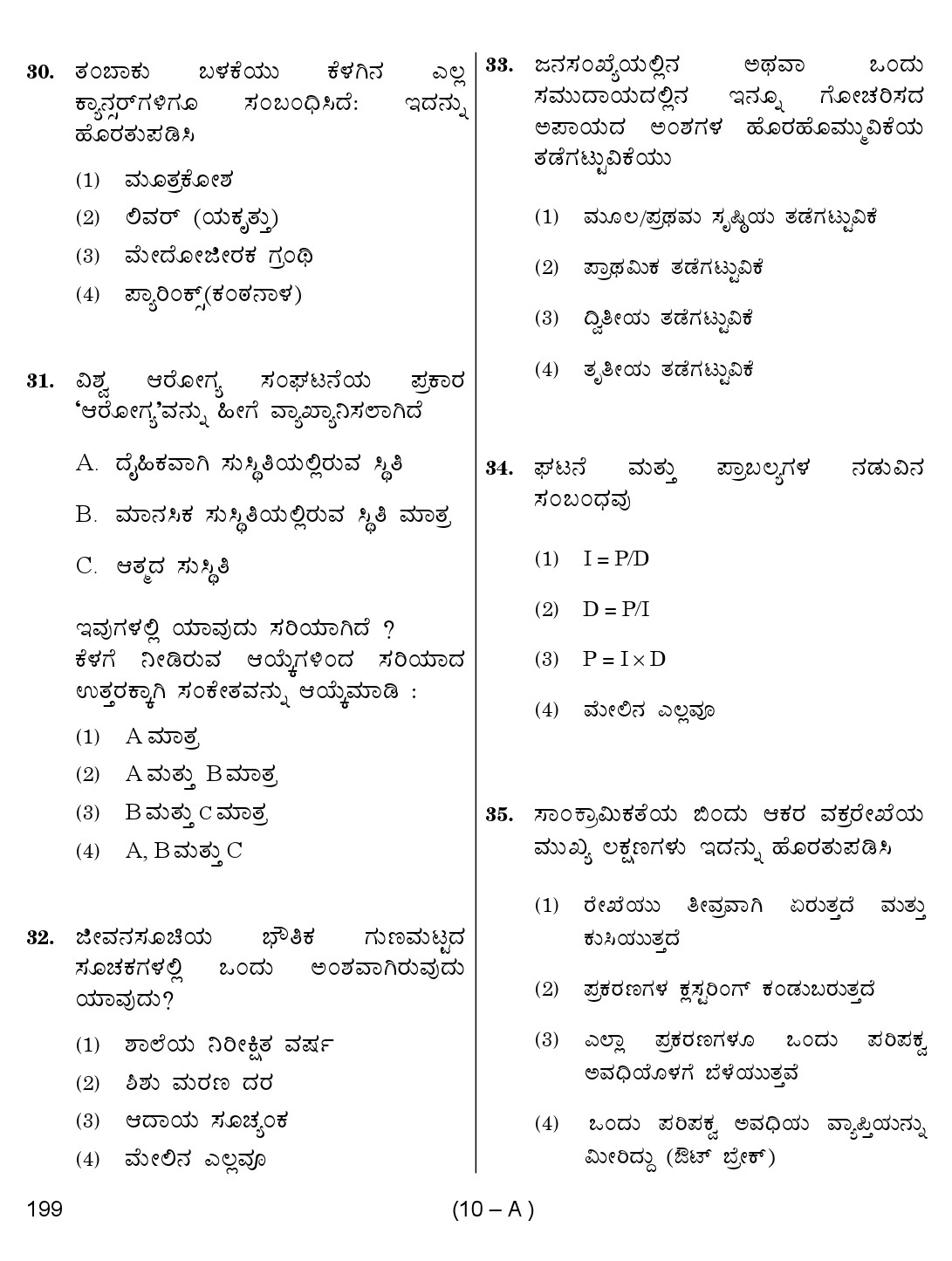 Karnataka PSC Junior Health Inspector Exam Sample Question Paper 10