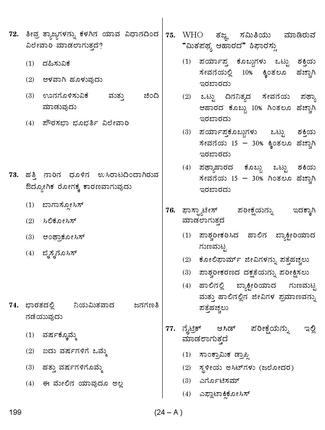 Karnataka PSC Junior Health Inspector Exam Sample Question Paper 24