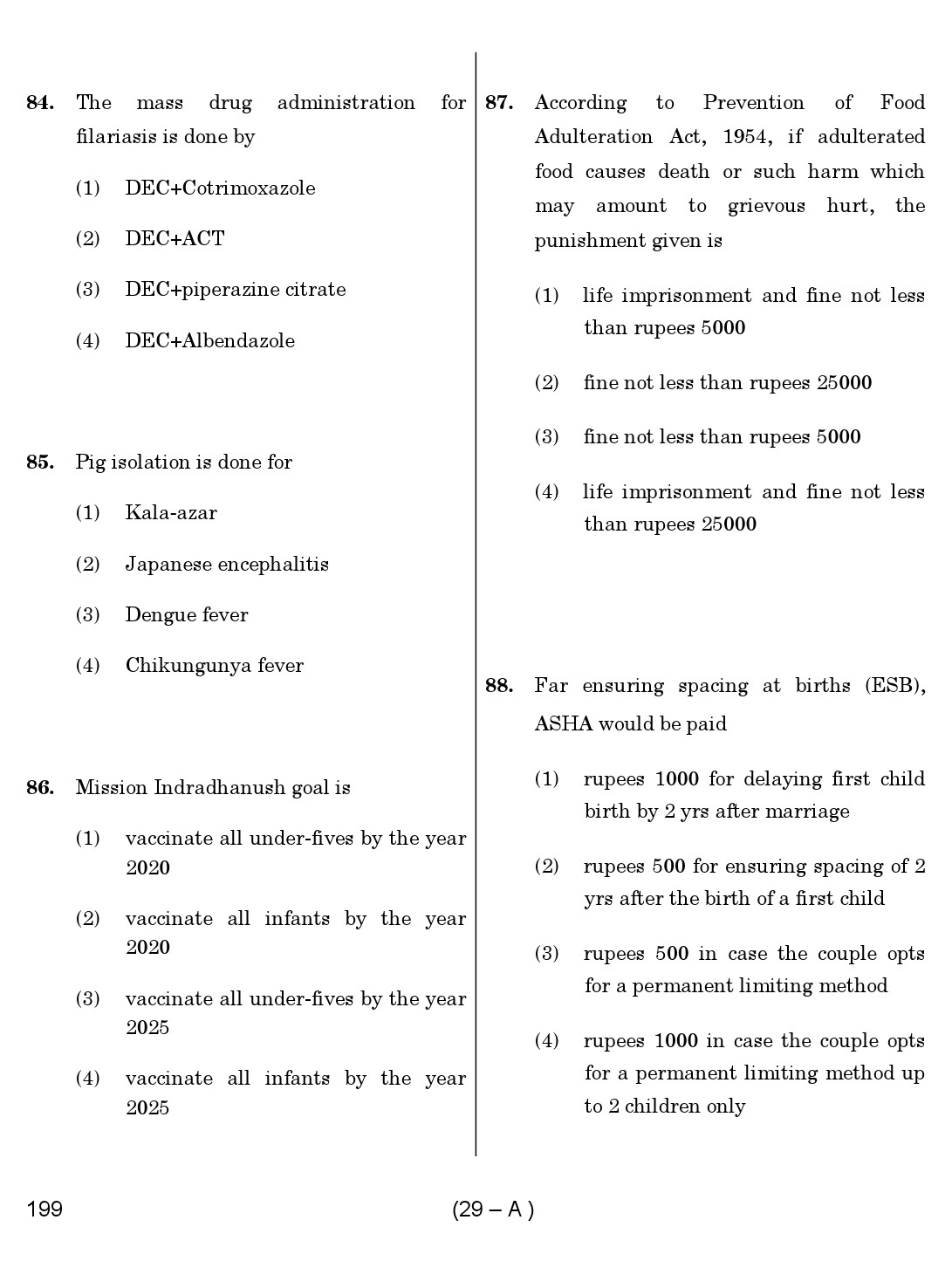 Karnataka PSC Junior Health Inspector Exam Sample Question Paper 29