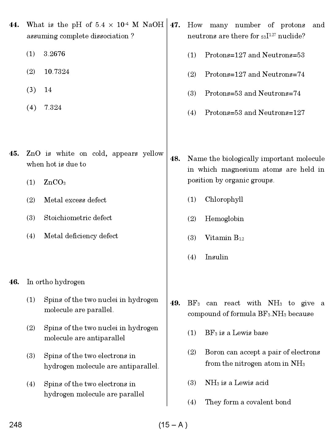 Karnataka PSC Laboratory Assistant Exam Sample Question Paper 15