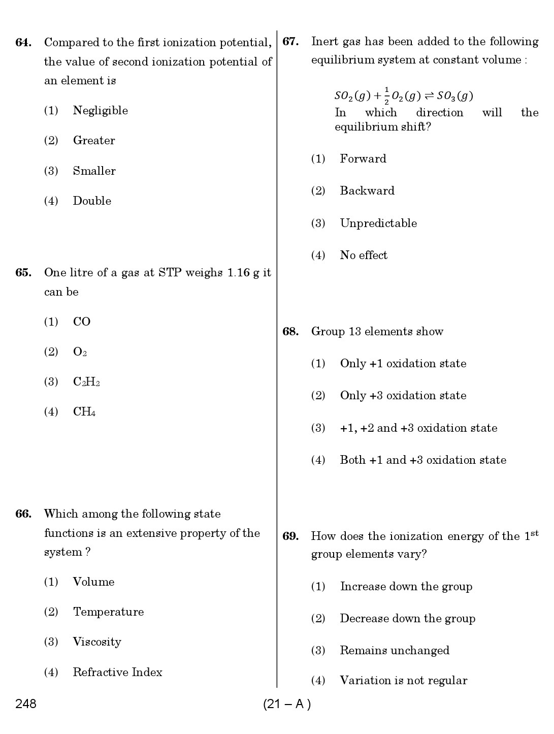 Karnataka PSC Laboratory Assistant Exam Sample Question Paper 21
