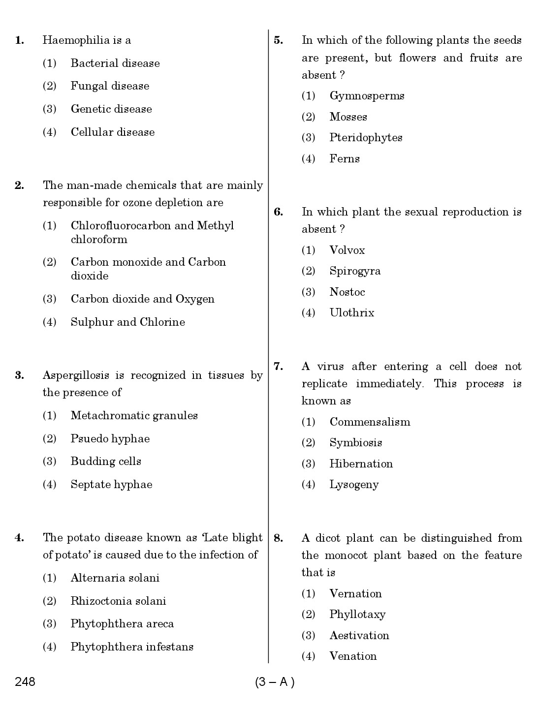 Karnataka PSC Laboratory Assistant Exam Sample Question Paper 3