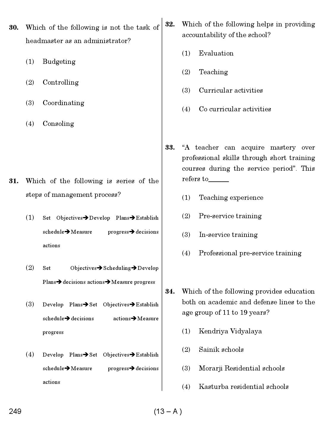 Karnataka PSC Principal Exam Sample Question Paper Subject code 249 13