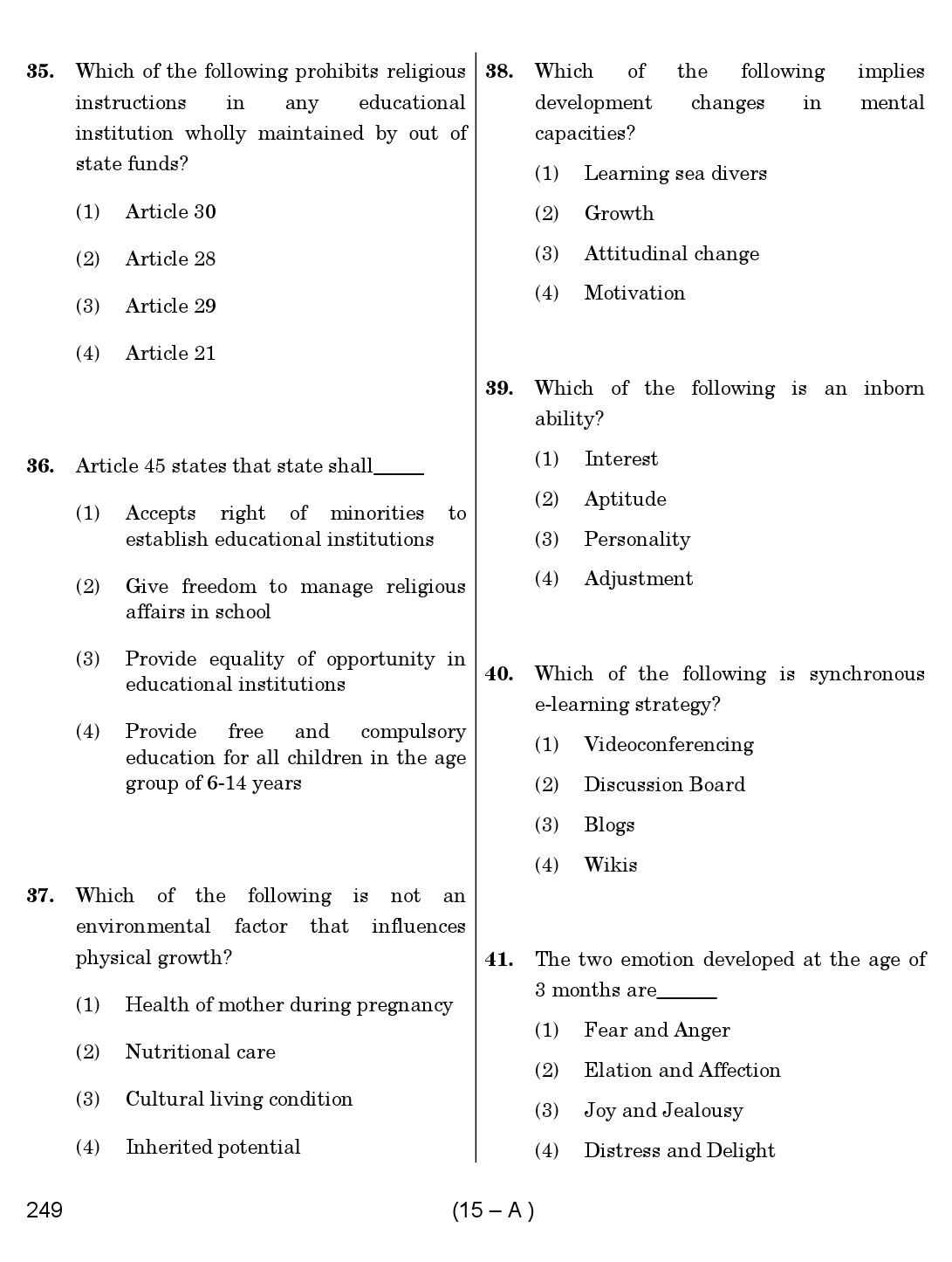 Karnataka PSC Principal Exam Sample Question Paper Subject code 249 15