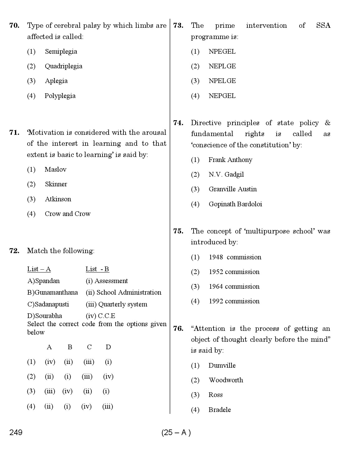 Karnataka PSC Principal Exam Sample Question Paper Subject code 249 25