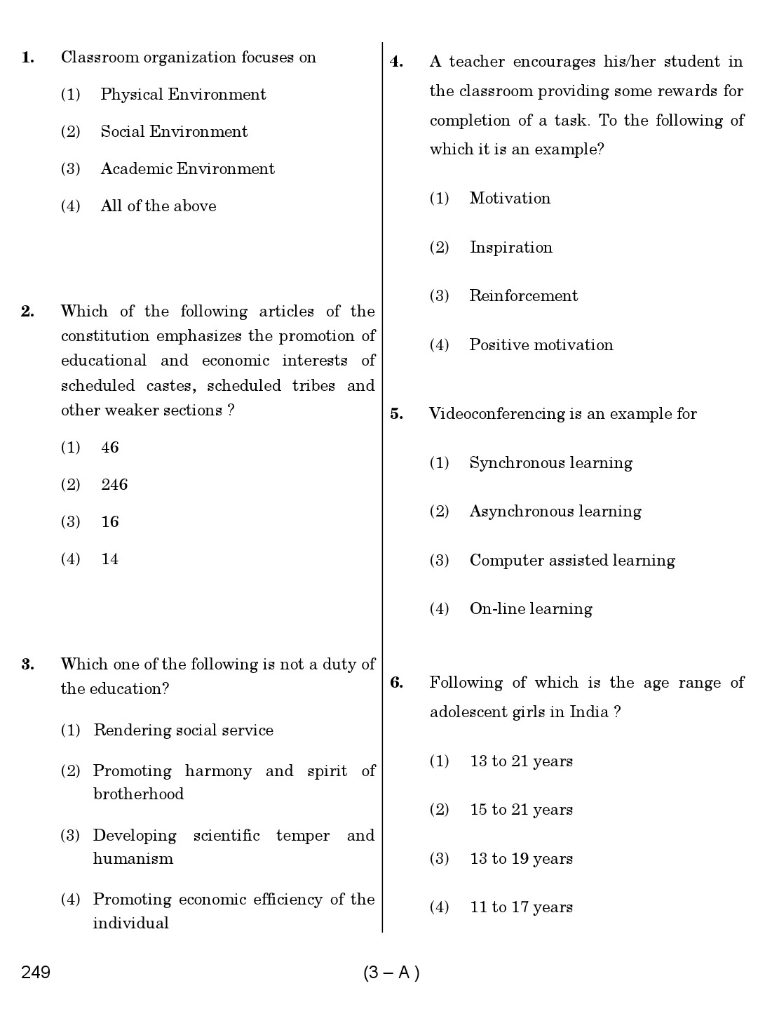 Karnataka PSC Principal Exam Sample Question Paper Subject code 249 3