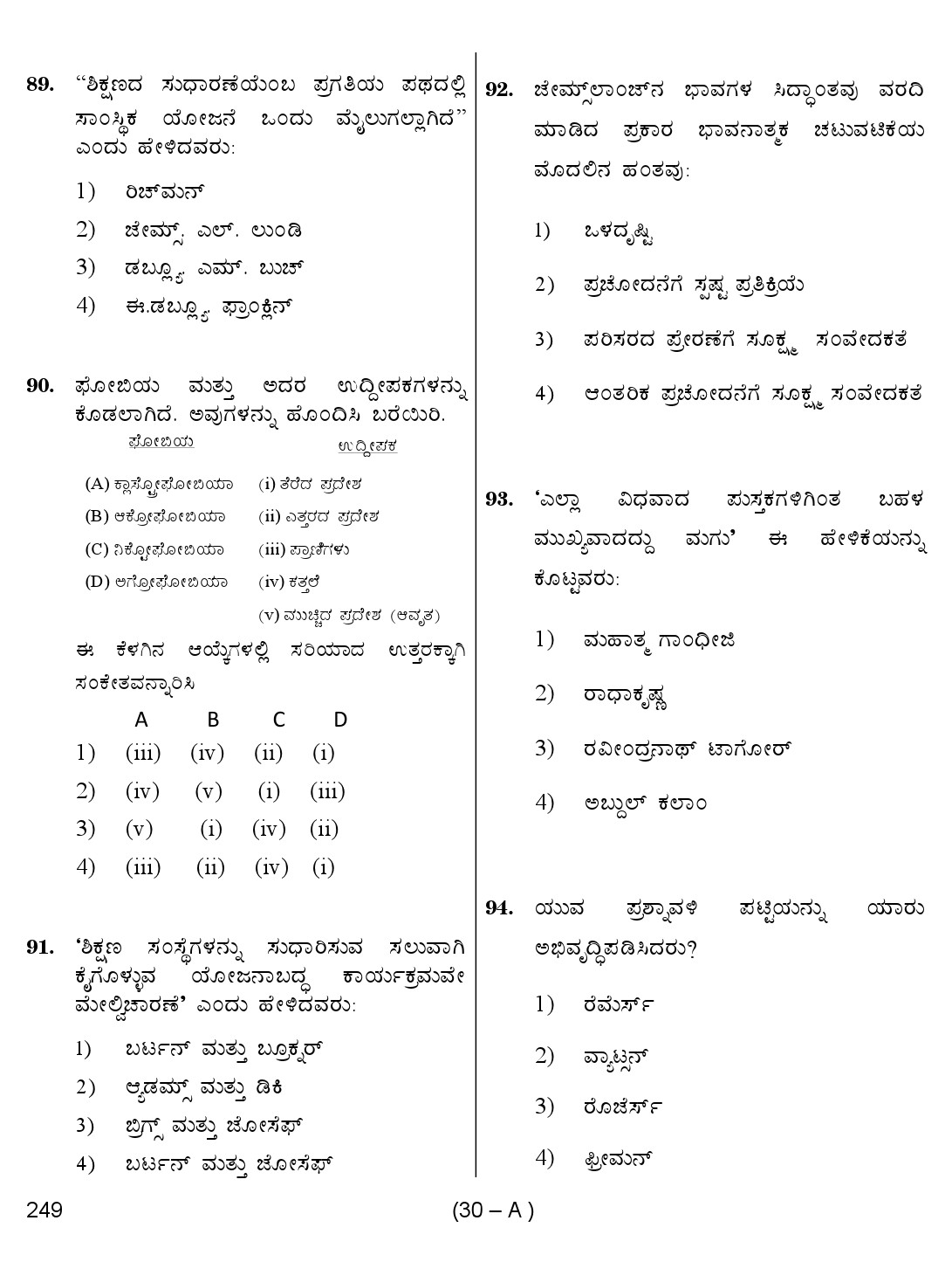 Karnataka PSC Principal Exam Sample Question Paper Subject code 249 30