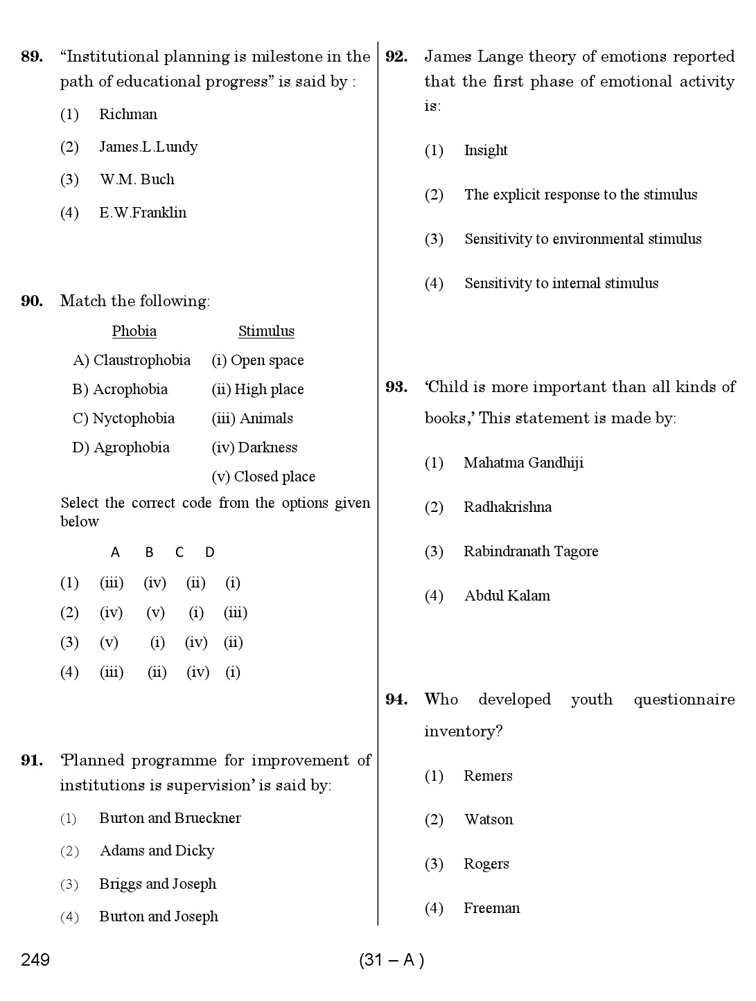 Karnataka PSC Principal Exam Sample Question Paper Subject code 249 31