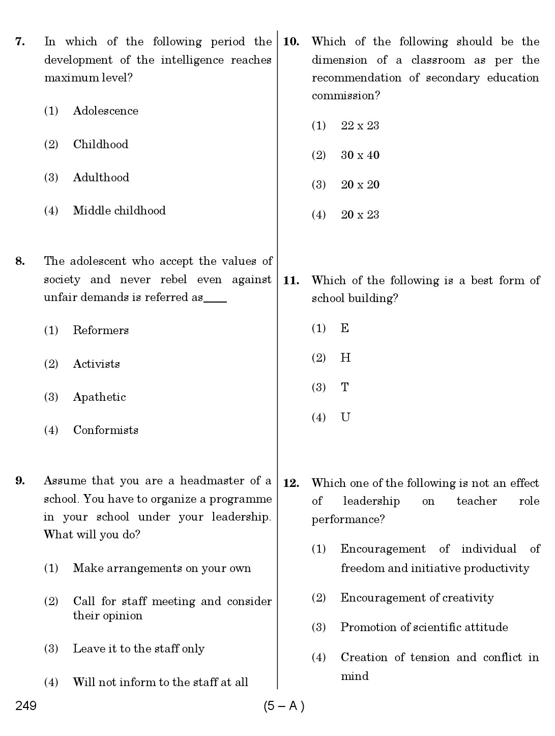 Karnataka PSC Principal Exam Sample Question Paper Subject code 249 5