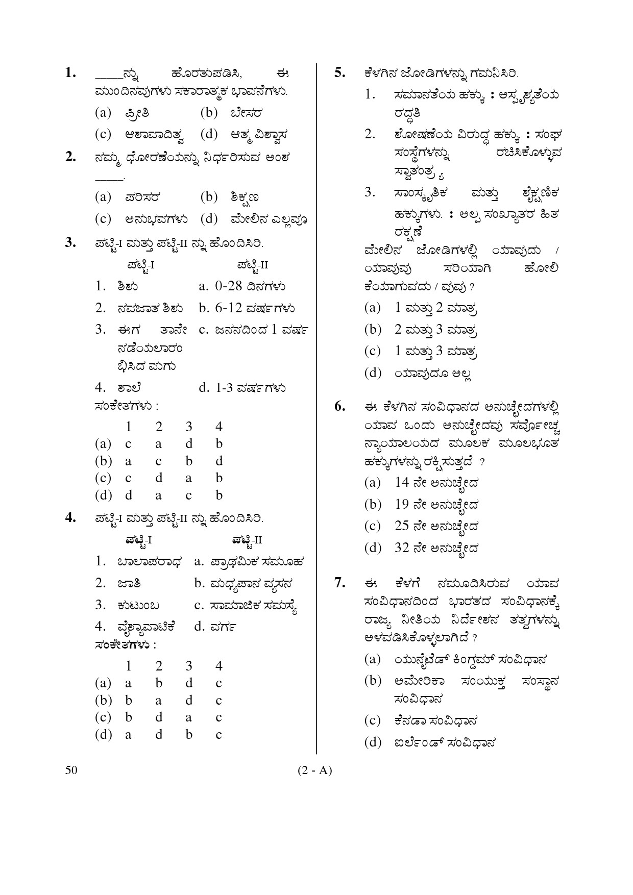 Karnataka PSC Principal Exam Sample Question Paper Subject code 50 2