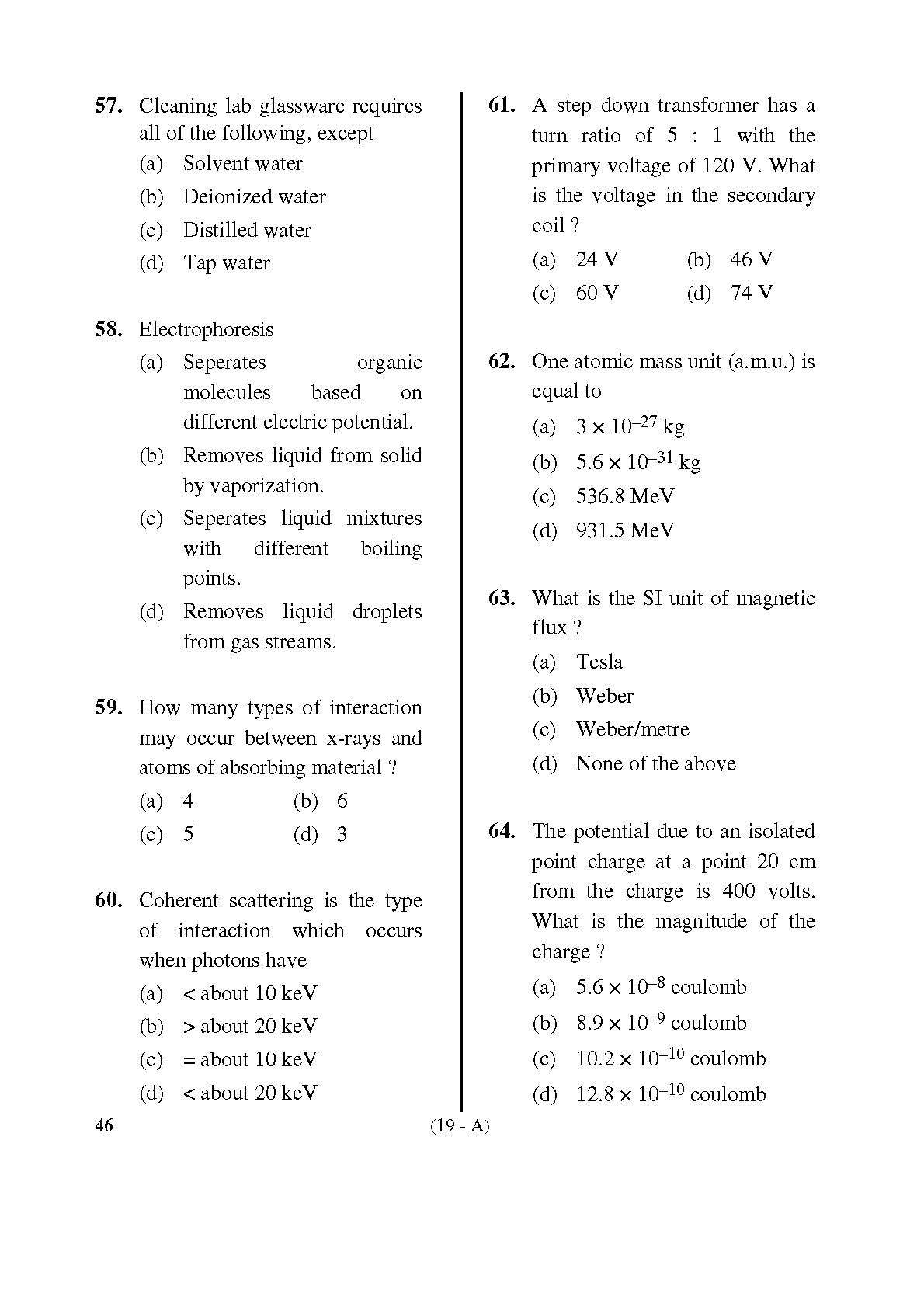 Karnataka PSC Radiographer Exam Sample Question Paper 19
