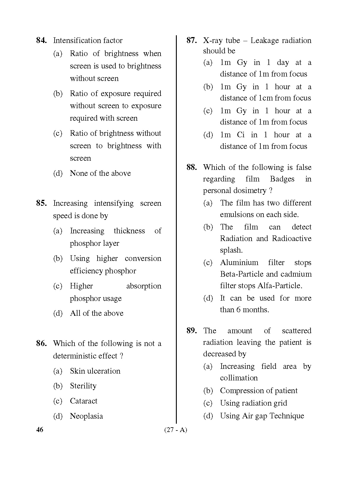 Karnataka PSC Radiographer Exam Sample Question Paper 27