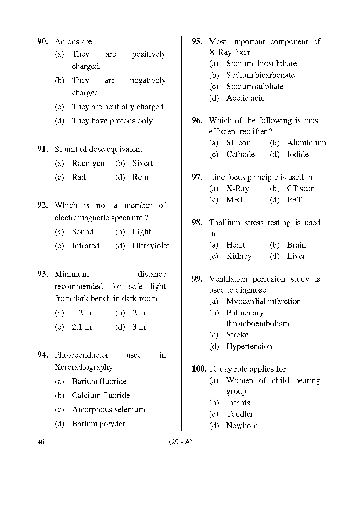 Karnataka PSC Radiographer Exam Sample Question Paper 29