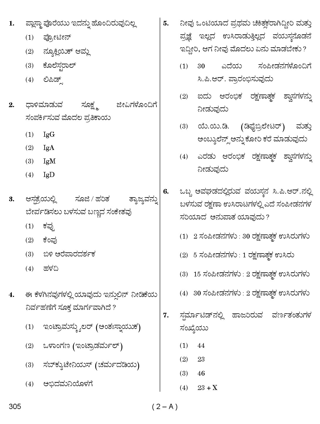 Karnataka PSC Staff Nurse Exam Sample Question Paper 2018 2