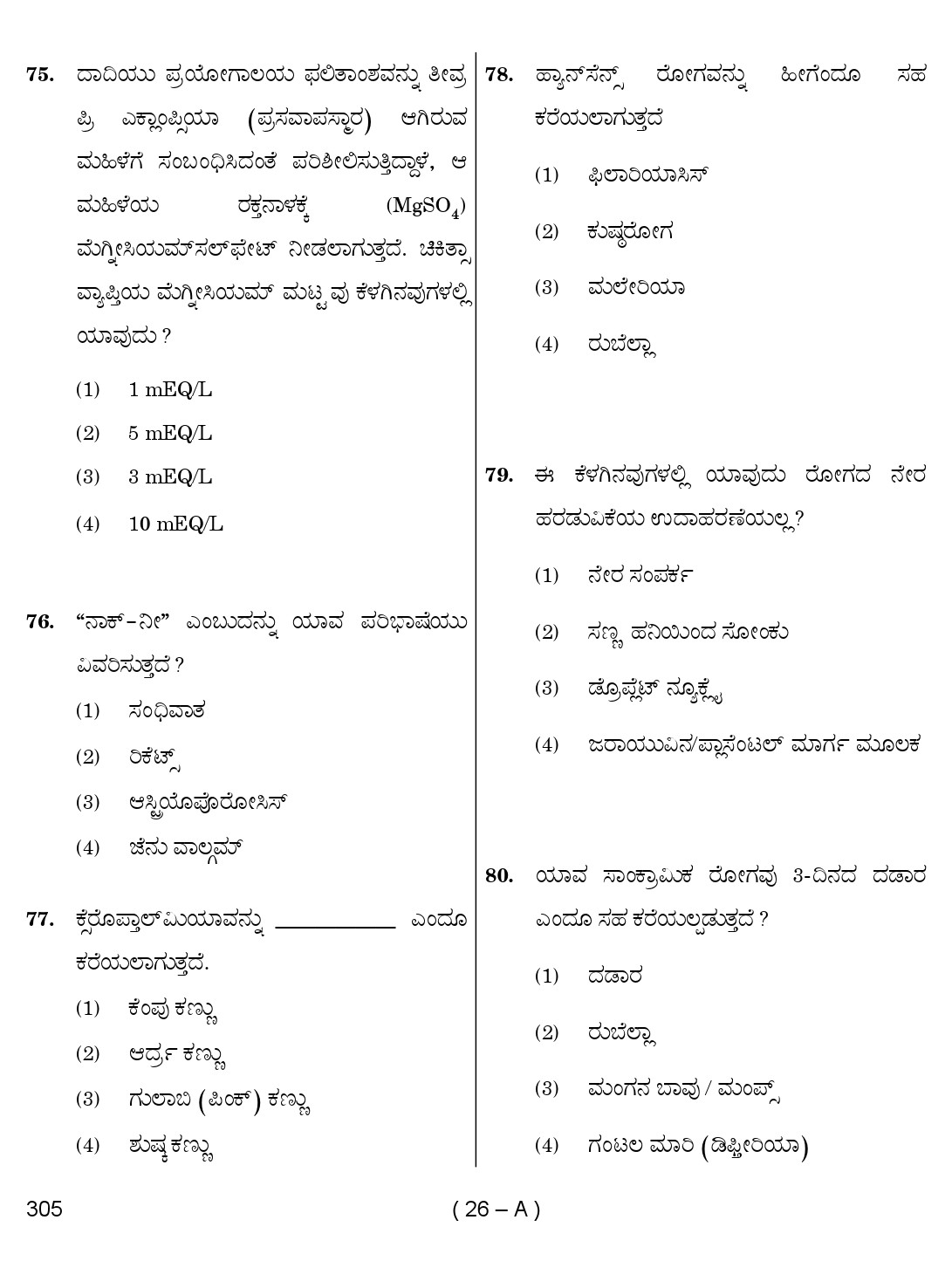 Karnataka PSC Staff Nurse Exam Sample Question Paper 2018 26