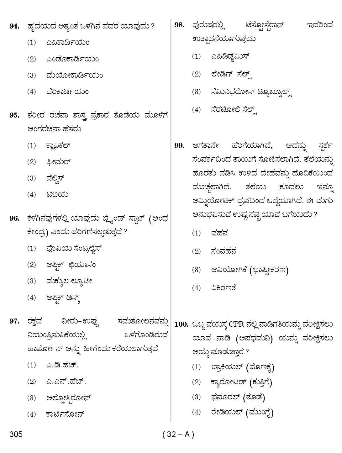 Karnataka PSC Staff Nurse Exam Sample Question Paper 2018 32
