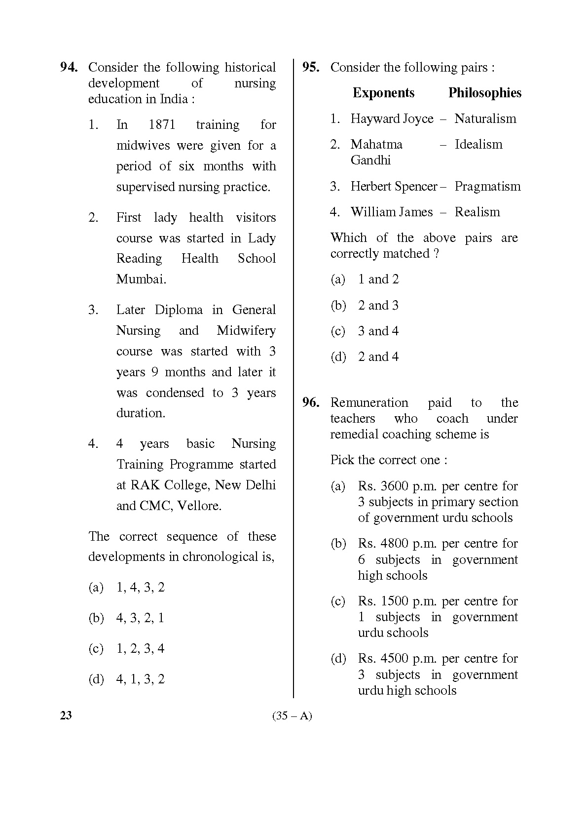 Karnataka PSC Staff Nurse Exam Sample Question Paper Subject Code 23 35