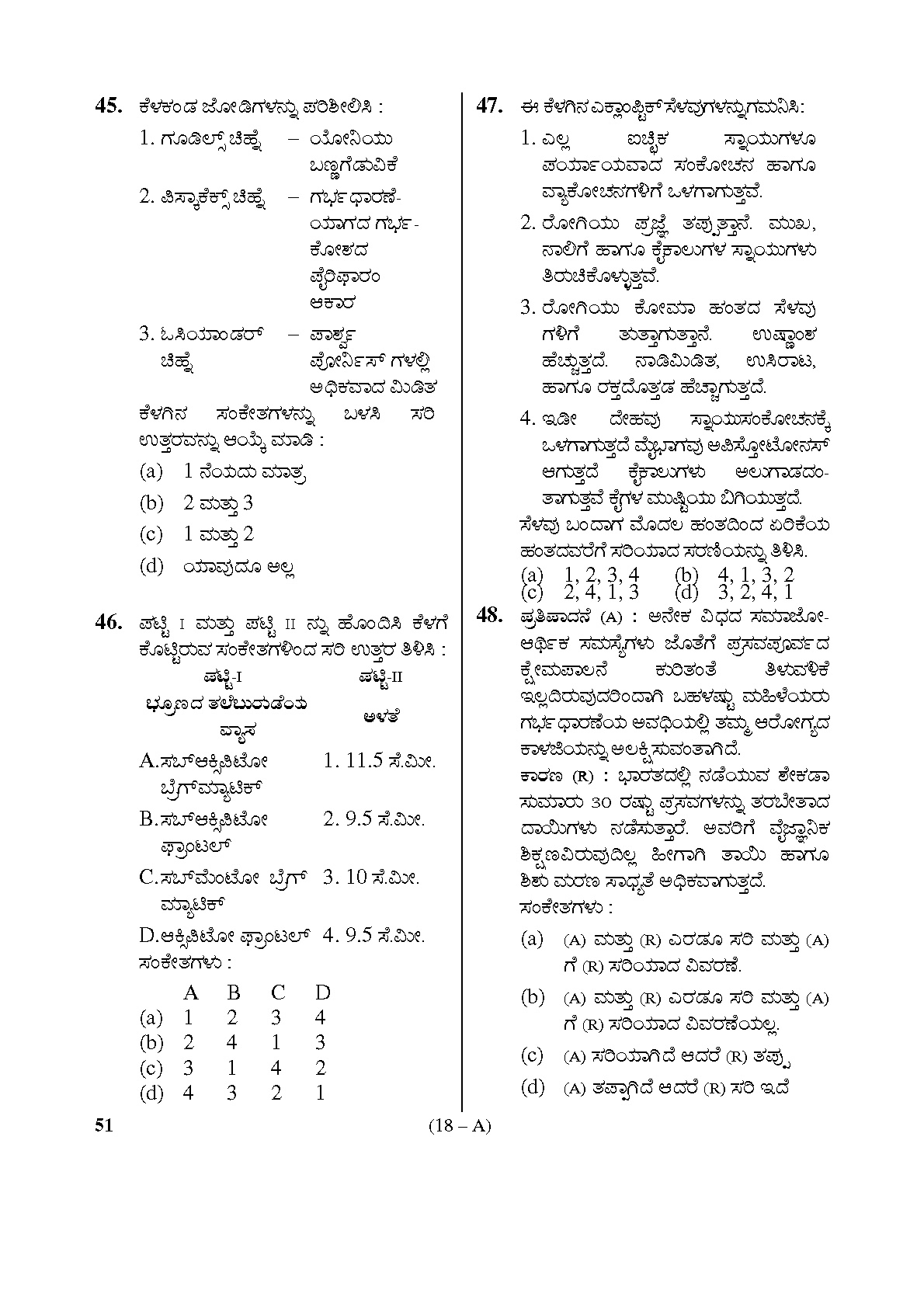 Karnataka PSC Staff Nurse Exam Sample Question Paper Subject Code 51 18