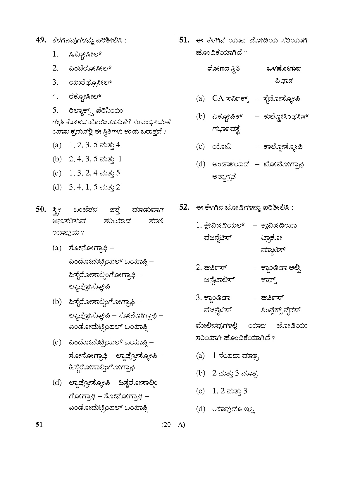 Karnataka PSC Staff Nurse Exam Sample Question Paper Subject Code 51 20