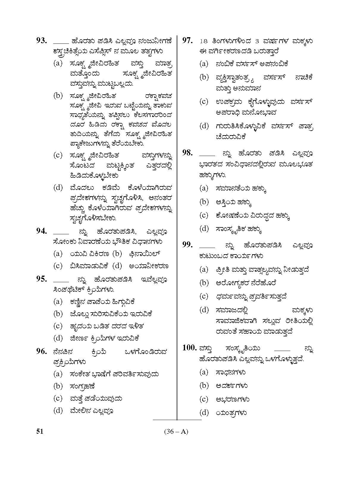 Karnataka PSC Staff Nurse Exam Sample Question Paper Subject Code 51 36